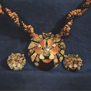 Colorful Multistrand Lion Necklace and earrings